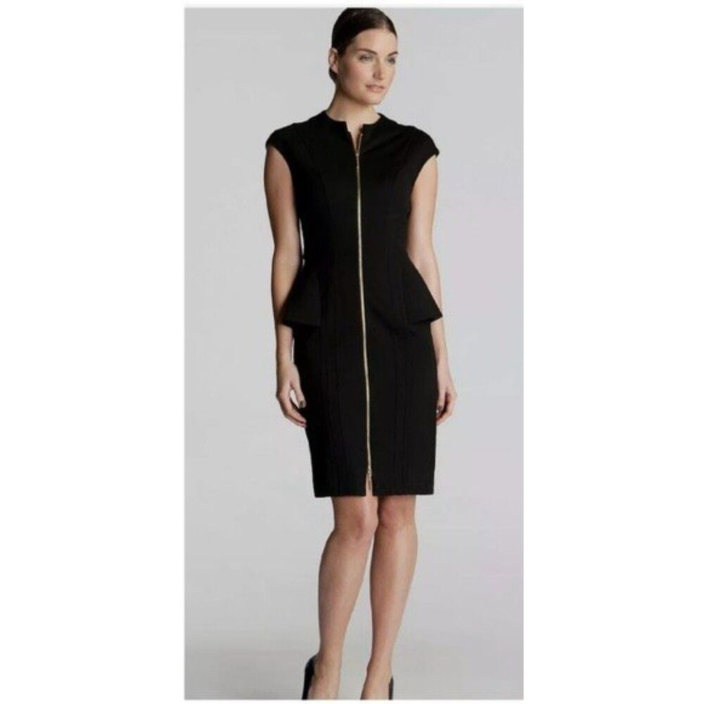 Ted Baker Black Jamthun Peplum Zip Up Office Dress, size 0